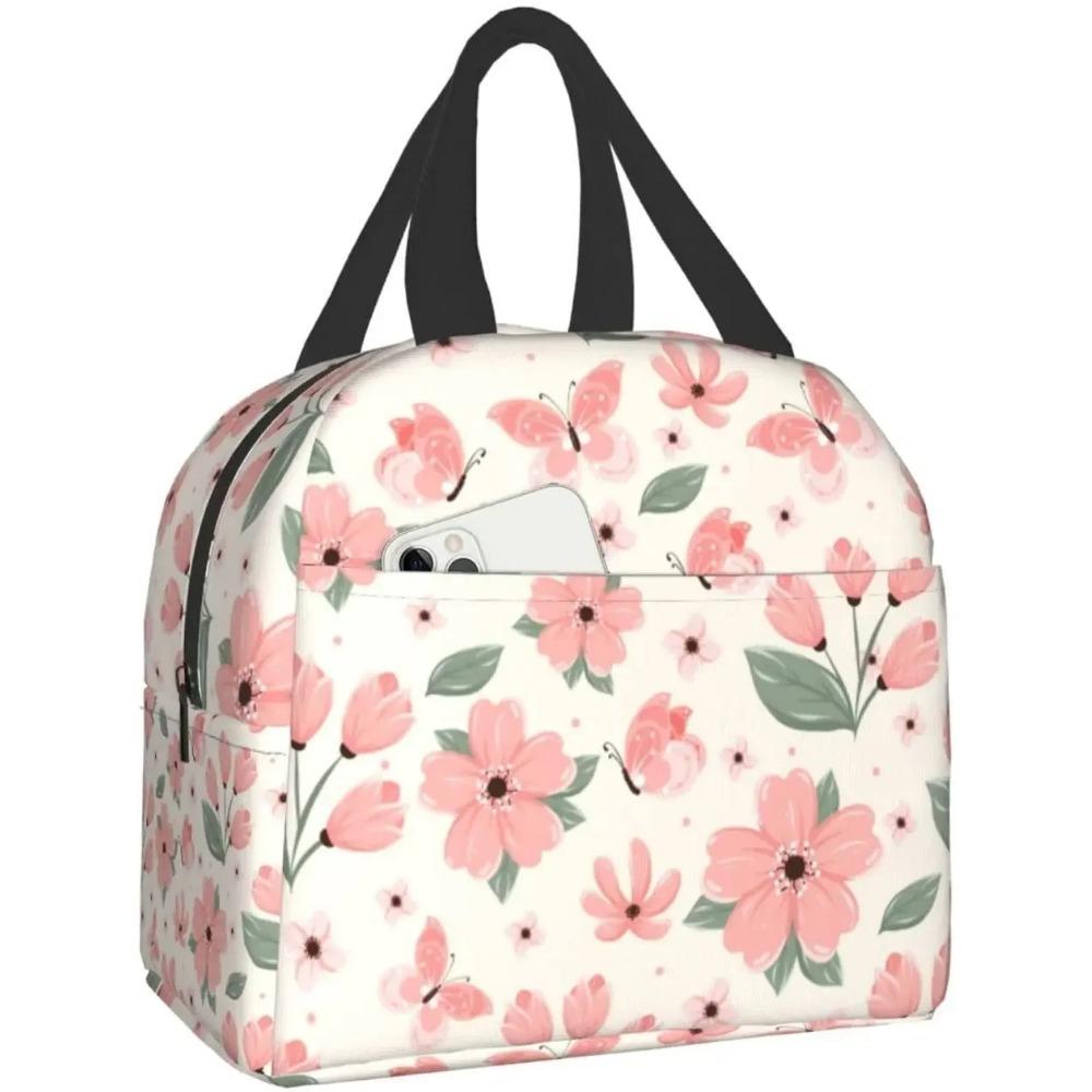 Lunchtasche Buntes Blumenmuster Isolierte Lunchbox Kühlfach Gefrierbar Thermisch Wasserdicht Lunch Tragetasche für Reise Arbeit Wandern Picknick