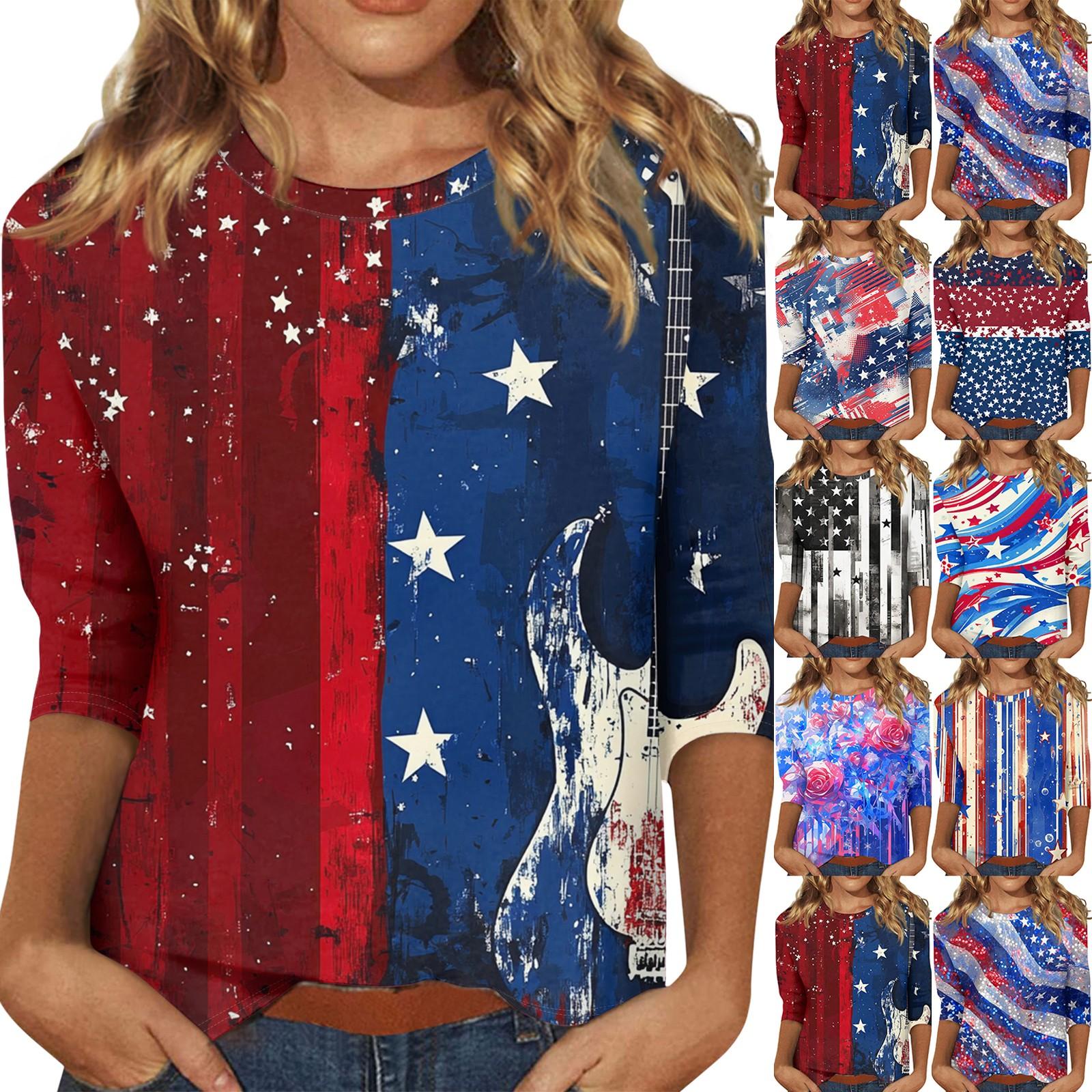 

Women s Floral Print Round Neck Top With Three Quarter Sleeves T-Shirt S