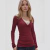 Women S Slim Fit Lace Spliced Long Sleeve T Shirt Autumn Winter Base Layer