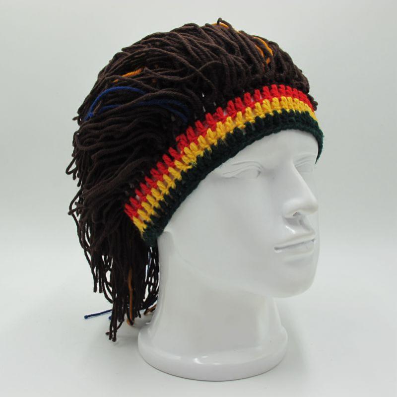 1Pcs Funny Wig Beard Knitted Hats Punk-Style Knitted Cap Hobo Mad Scientist Hip Hop Handmade Knit Warm Winter Cap Beanies Hat