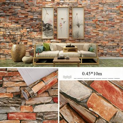 3D Vintage Brick Peel and Stick Wallpaper Self-Adhesive PVC Wall Sticker, Removable Waterproof 3D Embossed Brick Wall Decal for Living Room Dorm Photo