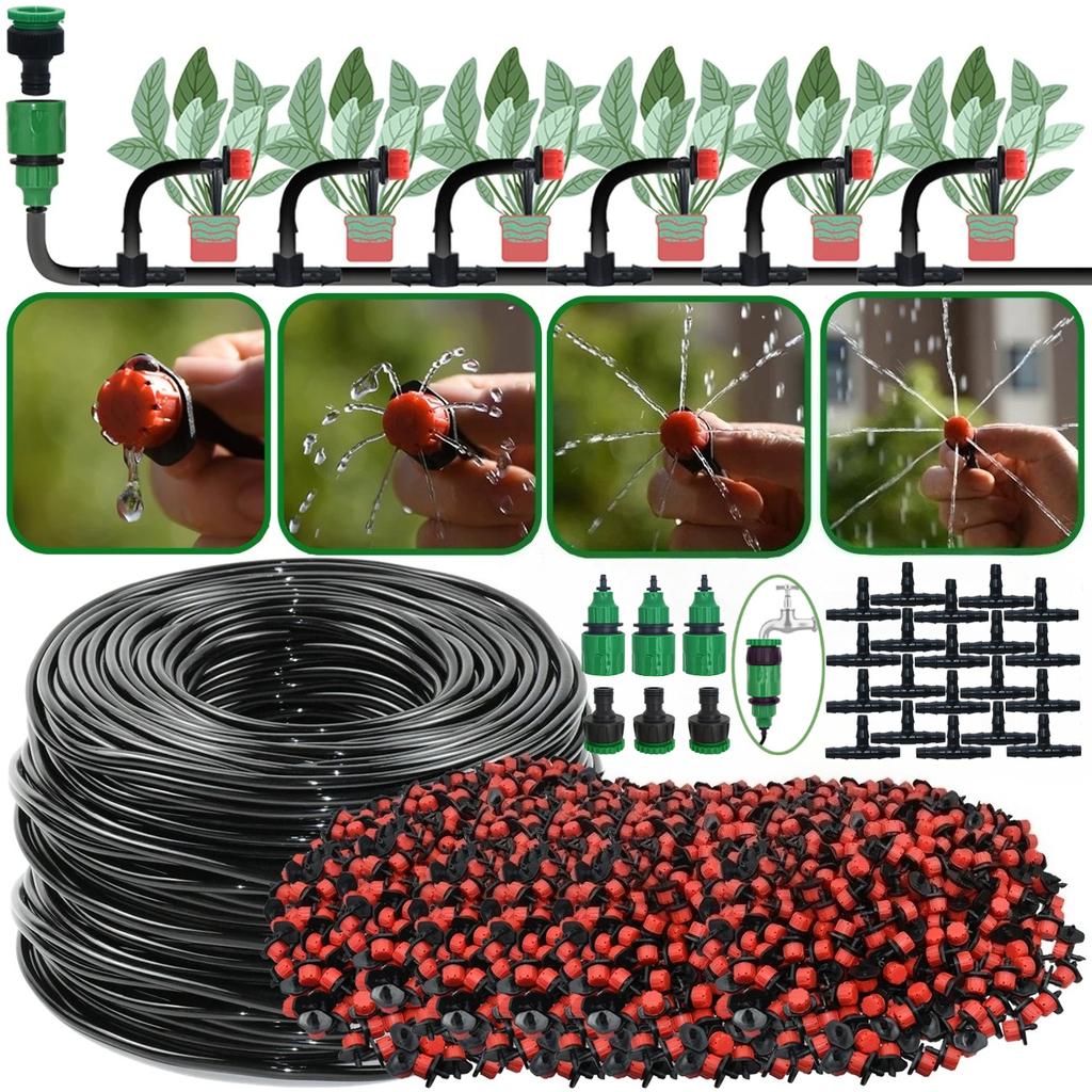 Garten 1/4'' Tropfbewässerungs-Set Automatisches Bewässerungssystem Düsen für Ackerland Bonsai Pflanze Blume Gemüse Gewächshaus