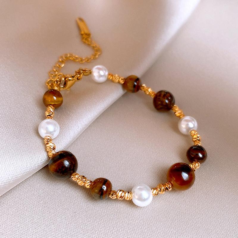 Stainless Steel Natural Tiger Eye Stone Bracelet For women Pearl Indian Style Necklaces and Bracelets Handmade Ethnic Jewel