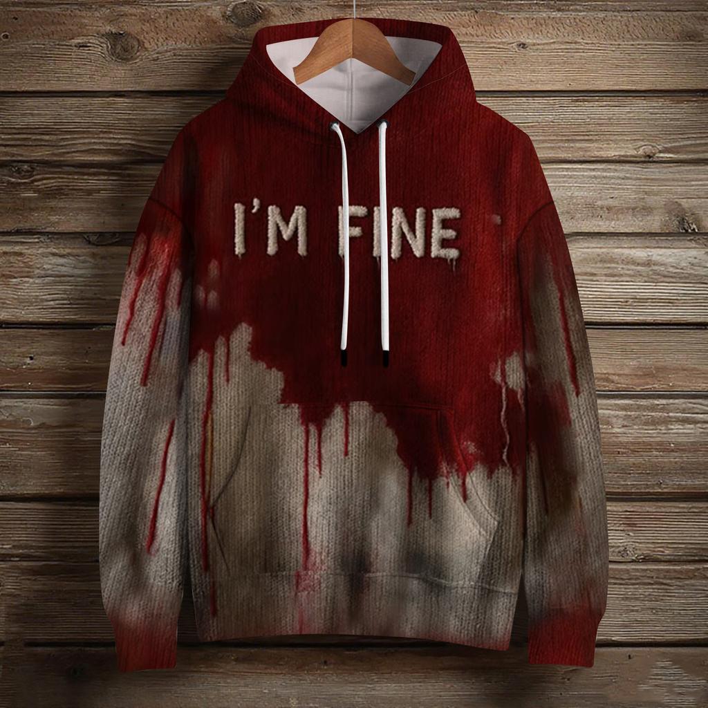 Women's Fashion Long Sleeve Pullover Halloween Print Hooded Pocket Sweatshirt