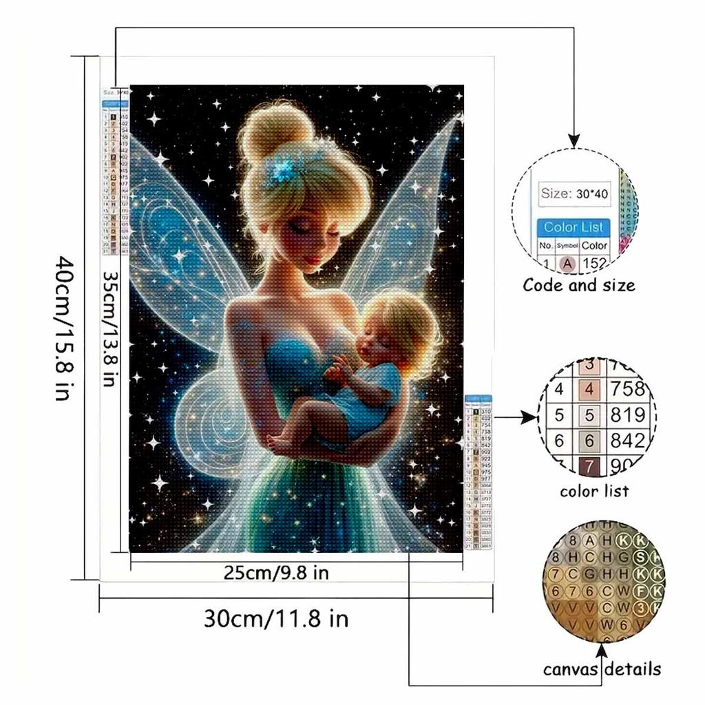 Diamond Mosaic Colorful Diamond Painting Tinker Bell and The Child Full Round Embroidery Cartoon Creative Hobbies Wall Decor