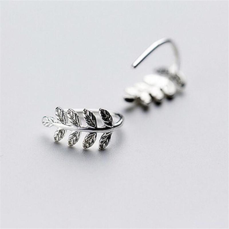 Korean Style Sen Leaves 925 Sterling Silver Fashion Jewelry Ear Hook Simple Honey Leaf Mini Tree Branch Earrings E128