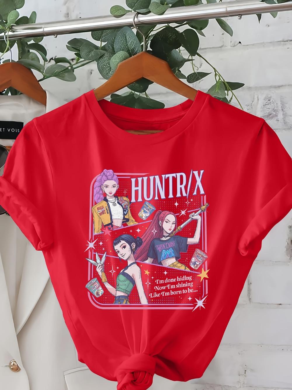 

Women s Huntrix Demon Hunter Rpg T-shirt Pink Black Gaming Graphic Tee With Female Warrior Wizard Archer Characters 2XL