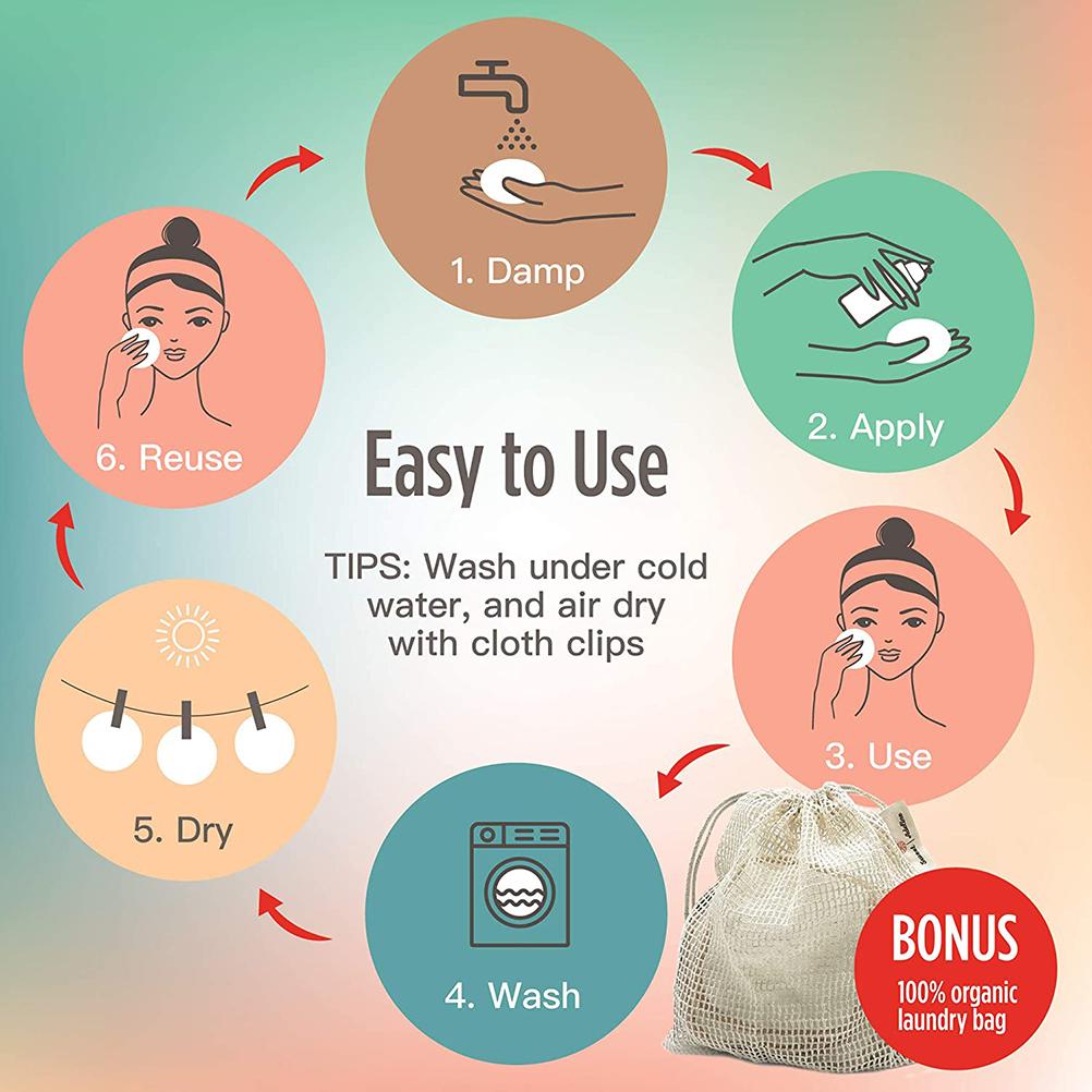 20 Pcs Reusable Makeup Remover Pads Bamboo Washable Cotton Rounds with Cotton Laundry Bag and Round