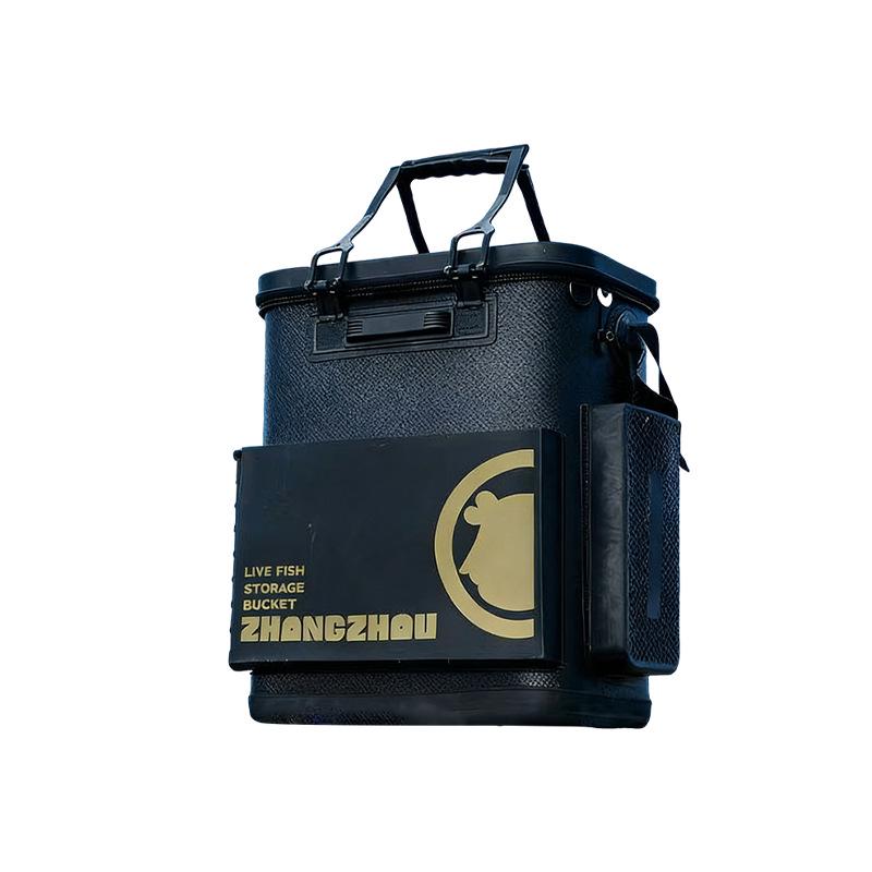 Foldable Hard Shell Fishing Bucket & Seat with Integrated Live Fish Storage