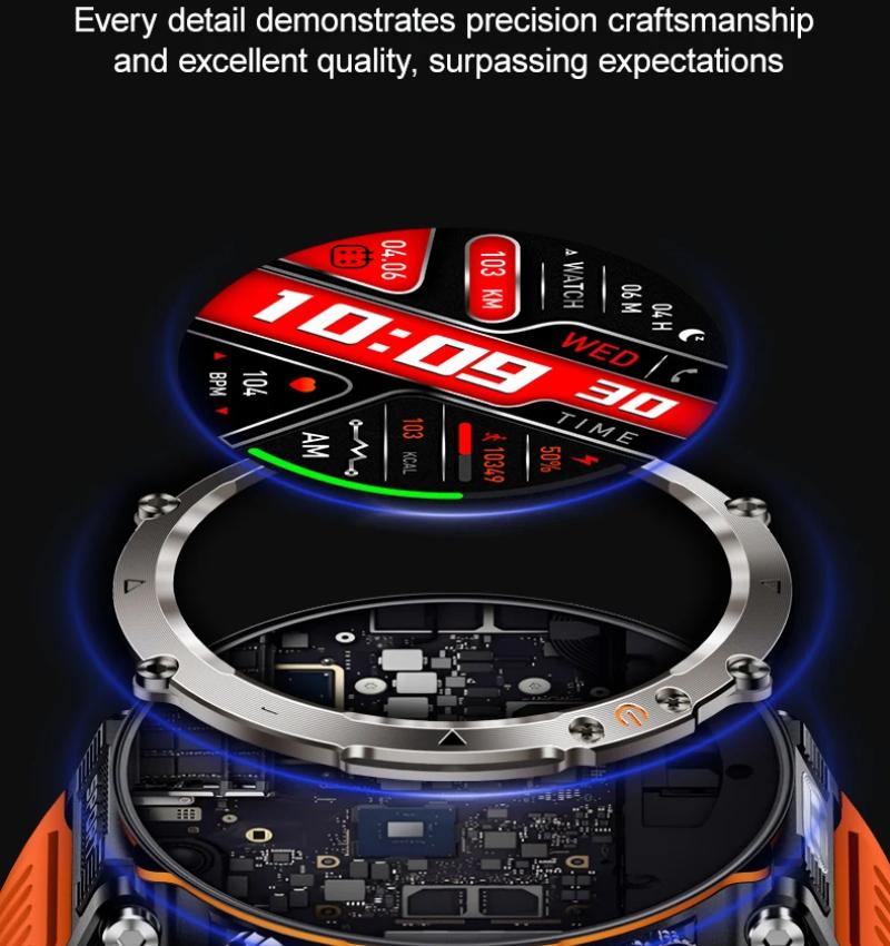 New 5ATM Waterproof Smart Watch Men 600mAh Outdoor SmartWatch GPS Compass Heart Rate LED Flashlight Bluetooth Call Sports Smartwatch