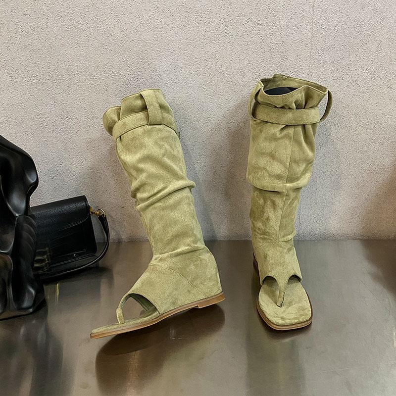 

Модная обувь Новинки 2025 Женские босоножки на высоком каблуке до колена Сапоги Женская мода Увеличивающие рост Дамские ковбойские сапоги Шлепанцы Обувь 35 зелёный