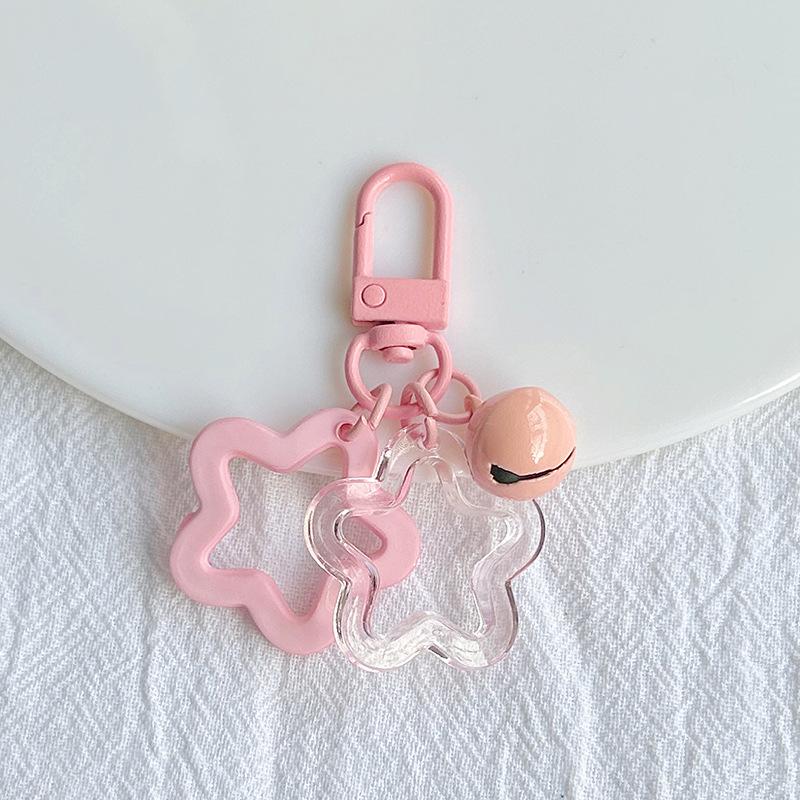 Color Candy Acrylic Pentagram Key Chain Stars Bell Charms Key Ring Earphone Case Purse Wallet Decor Accessories Kid Girls Gifts