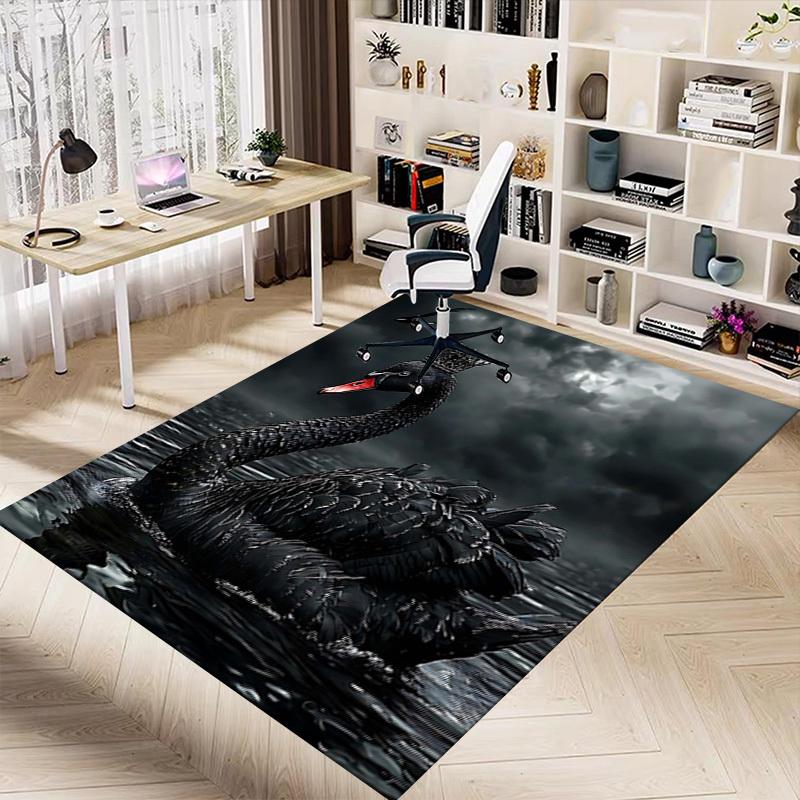 1PC Black Swan Crown Non-Slip Floor Carpet Compatible for Office&Living Room&Dining Room - Flat-Weave Machine- Soft & Pattern-E259