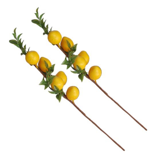 Artificial Lemon Branch with Green Leaves Fake Fruit Lemon Tree Decoration Lifelike Faux Greenery Stems for Home Dining Table Kitchen Decor