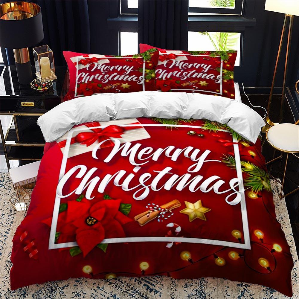Christmas Polywster Duvet Cover Set King Queen Size Winter Red Santa Claus Gift Merry Christmas For Boys Girls Teens Bedding Set