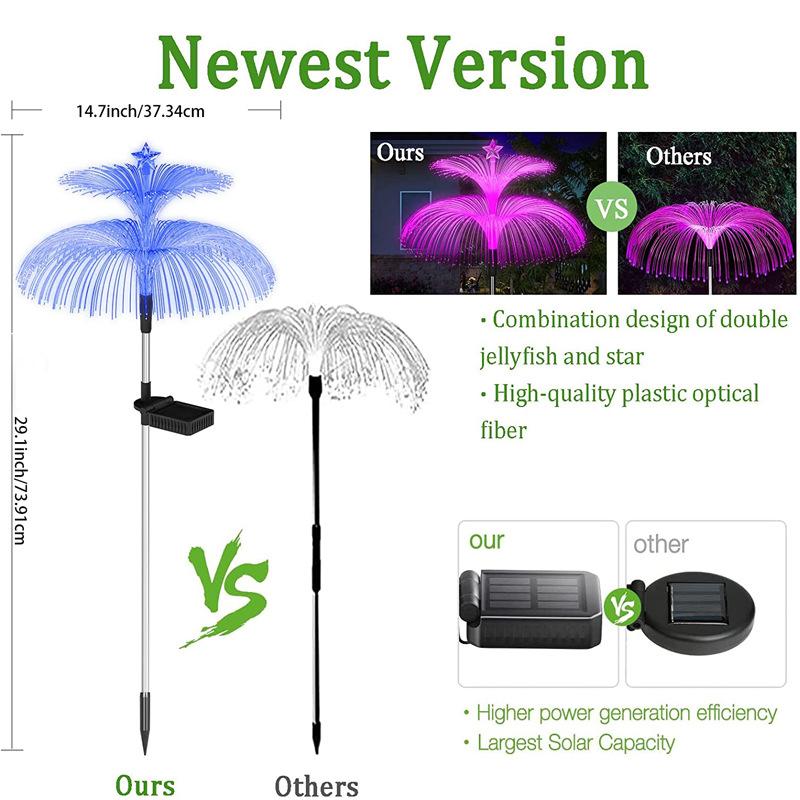 Solcellsdrivna Trädgårdsbelysningar 3-pack Ny Uppgraderad Solcellsdriven Utomhusbelysning Vattentät 7 Färgskiftande Dubbla Maneter och Stjärna Solcellsdrivna Blomsterbelysningar