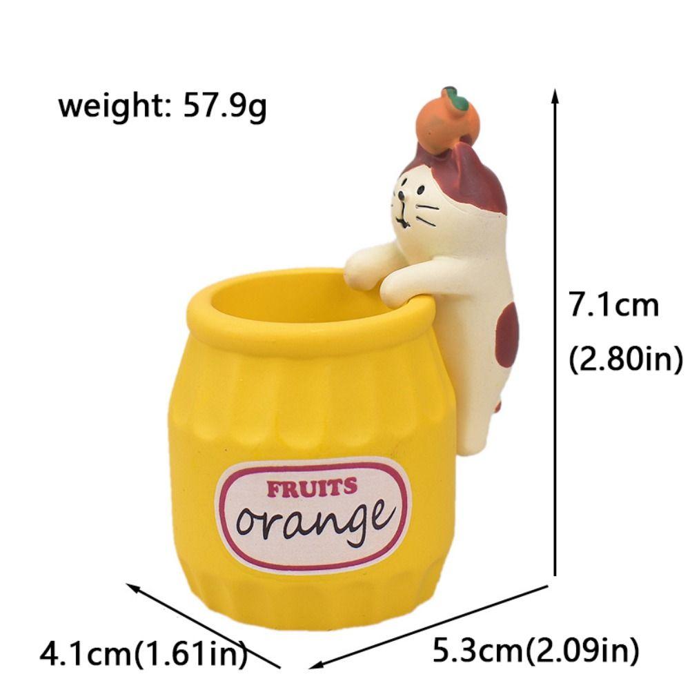 Cat Cat Pen Holder Resin Japanese Grocery Fruit Stationery Container Desktop Decoration Cartoon Seal Storage Jar