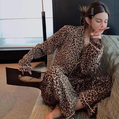 Spring and Autumn Women's Fashion Leopard Print Pajamas Homewear Set Girls Long-Sleeved Pajamas Sexy Pajamas Homewear Set