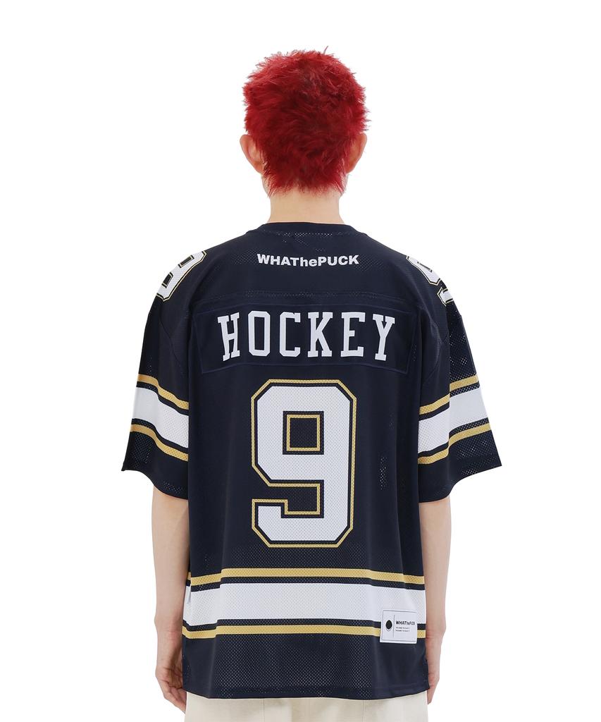 WHATHEPUCK Wtp Arch Logo Mesh Short Sleeve Hockey Jersey Navy
