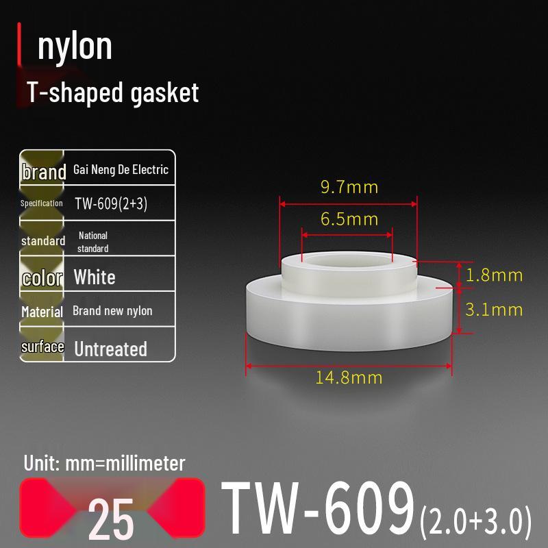 T-Shaped Nylon & Plastic Insulation Gasket, Screw Shaft Sleeve, M2-M35, Round Concave-Convex Design