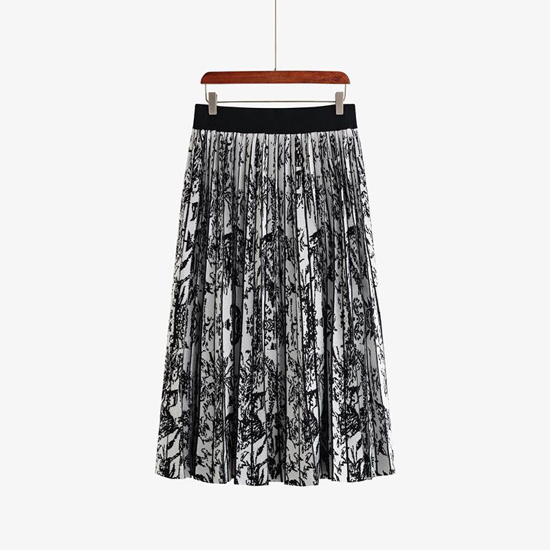 Plus Size Women's Dress Chinese Style Skirt High Waist Pleated Skirt Knitted Skirt