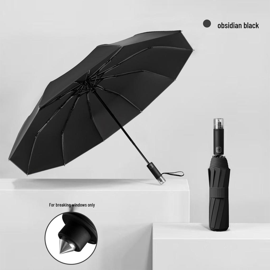 Automatic Folding Umbrella: Men's Sun & Rain Shield with Safety Window Breaker