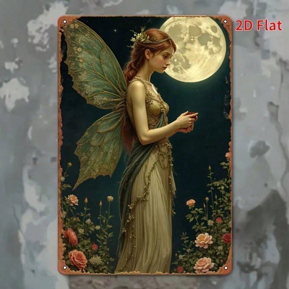 

Metal Poster Blue Fairy Moon Forest Retro Wall Art for Bedroom Bar Garage