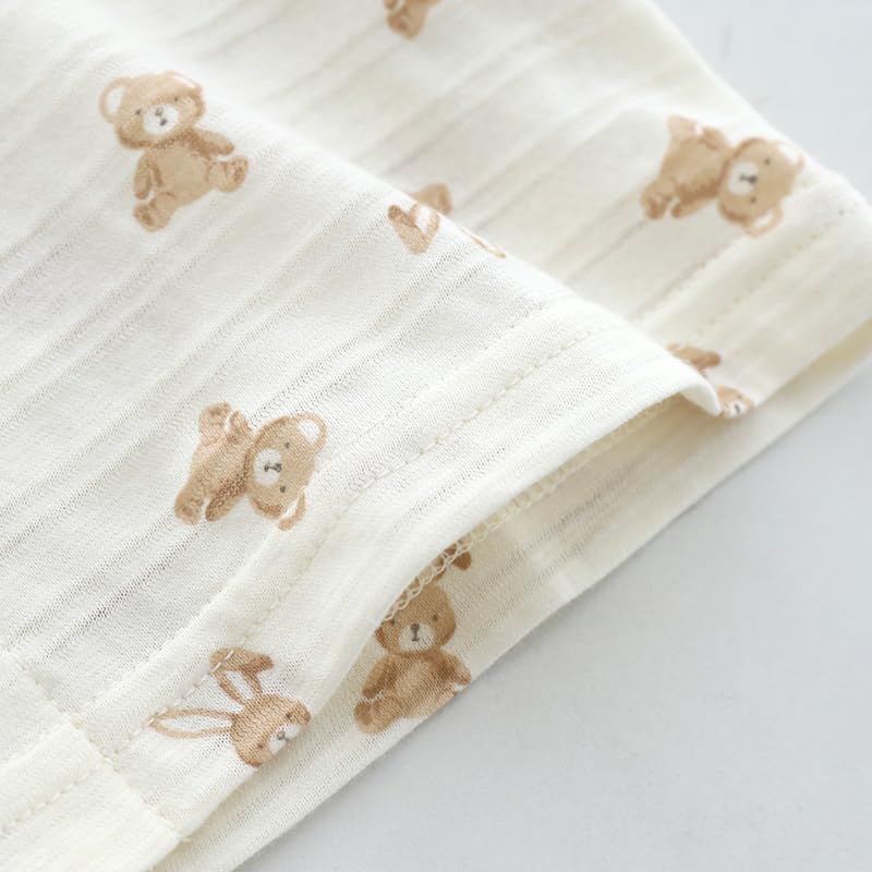 Baby Koi Baby Clothes Pajamas Long Sleeves Thin Cotton Belly Warmer Top and Bottom Set Front Opening Boys Clothes Mesh Pattern Gift Khaki Bear Pattern