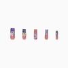 24Pcs Long Coffin Press On Nails, Blue French 3D Flower & Butterfly Rhinestone False Nails