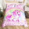 3D Rainbow Cloud Print Duvet Cover Set, Soft Microfiber Cute Cartoon Unicorn Bedding Set With Pillowcases