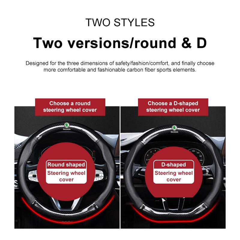 1Pcs Carbon Fiber Car Steering Wheel Cover Emblem Car Accessories for Skoda SCALA Superb Octavia 2 3 A4 A5 Fabia Kamiq Kapoq Kodiaq Rapid