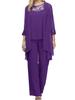 Womens Chiffon Pant Suits 3 Piece Mother of The Bride Wedding Outfit Evening Gowns Dress Suit