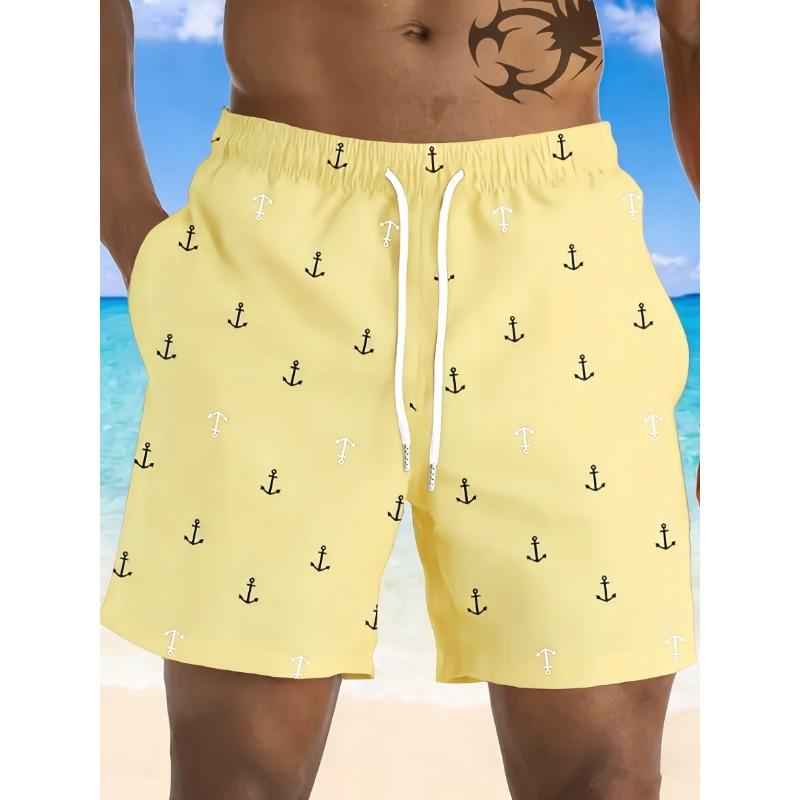 New men's fashionable printed beach shorts, anchor pattern print