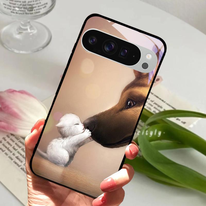 For Google Pixel 9 Pro XL Case Pixel9 Cute Animal Tempered Glass Phone Cover For GOOGLE PIXEL 9A Glass Protective Fundas Cases