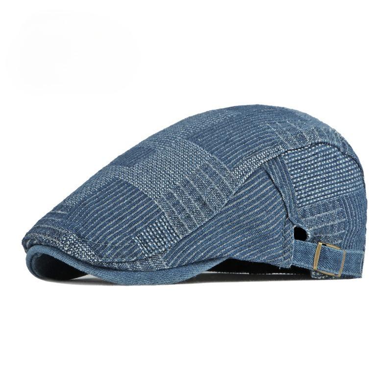 Vintage Washed Denim Beret for Men & Women Spring Summer British Style Flat Cap Casual Painter Forward Hat Adjustable Duckbill Cap