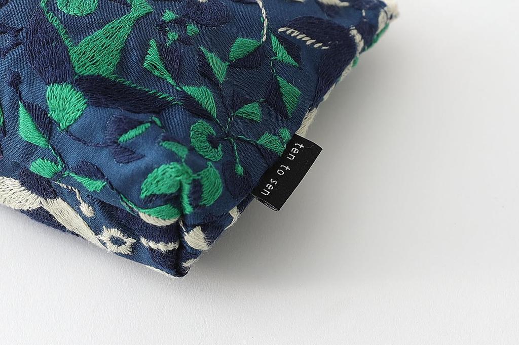 DDintex Ten to Sen Basic Pouch, Bird, Navy, 15 x 10.5 x 4.5cm [Dot and Line Embroidery Fabric]
