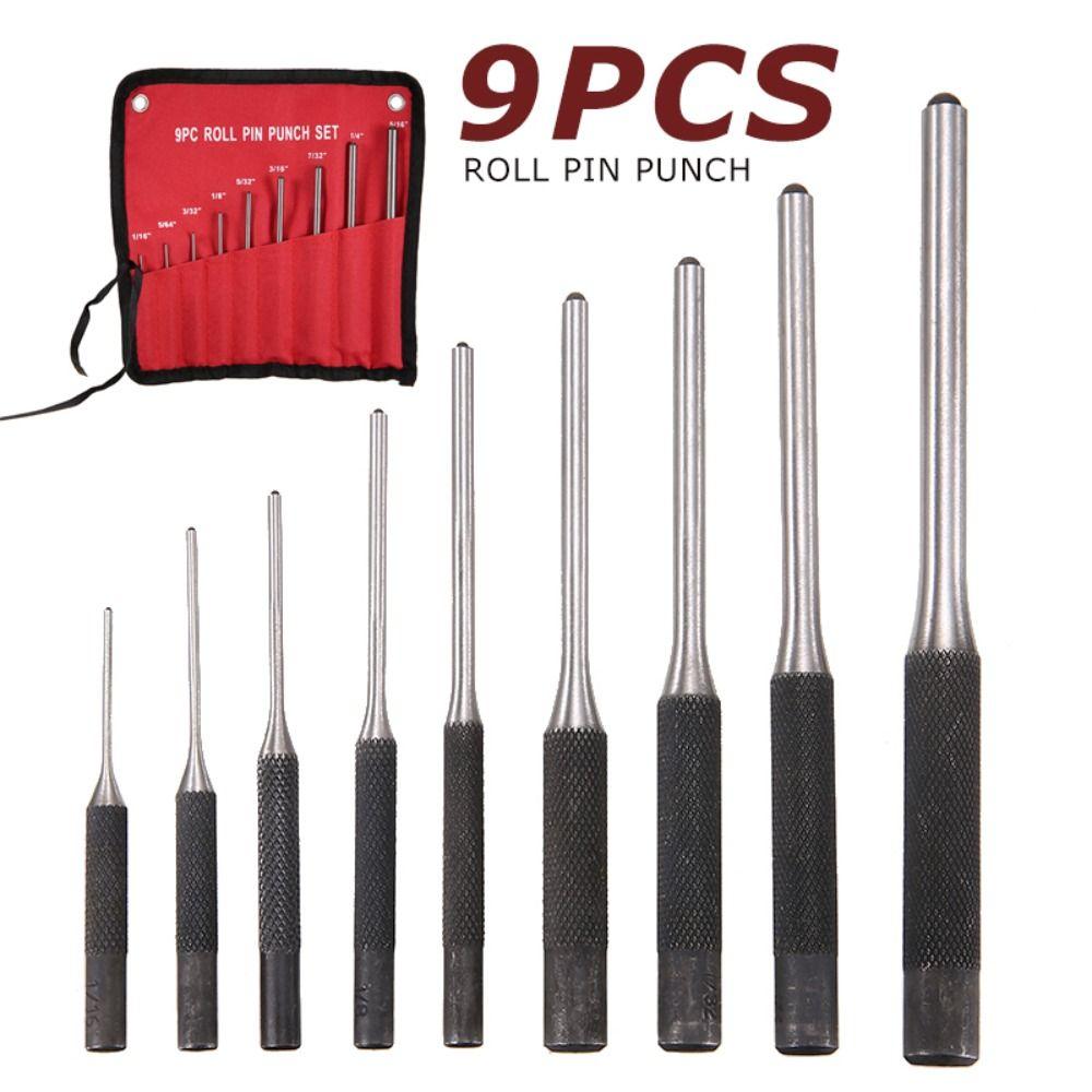 9pcs/Set Multi Size Heavy Duty Round Head Punch Gouge Tools Pin Punch Roll Pins Punch Locator