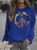 Women's Hippie Floral Print Round Neck Hoodie