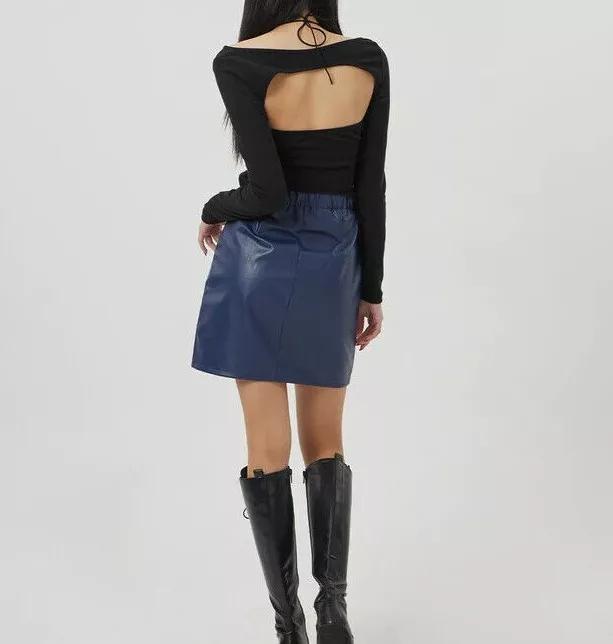 Damenrock Royalblau Kurz Handarbeit Echtes Lammfell Leder Lässig Stylisch Party