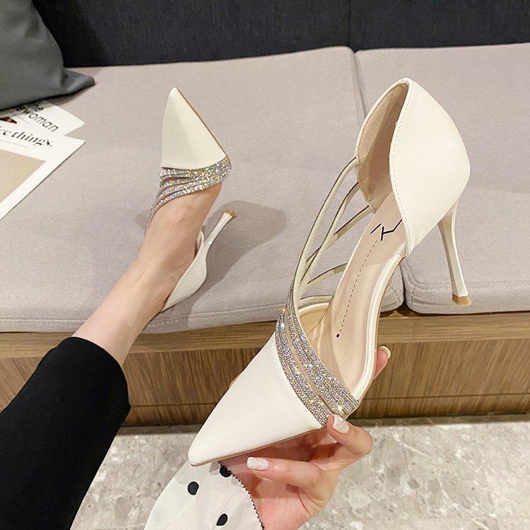 Women's Summer Fairy Fashion Stiletto High Heels New Pointed Toe PU Rhinestones Slip-On Trendy Heel Sandals for Women