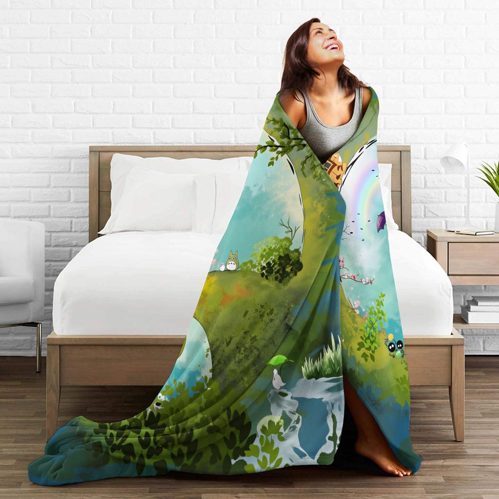 Japanese Blankets T-Totoros Travel Office Flannel Throw Blanket For Living Room Soft Custom DIY Quality Bedspread Gift Idea