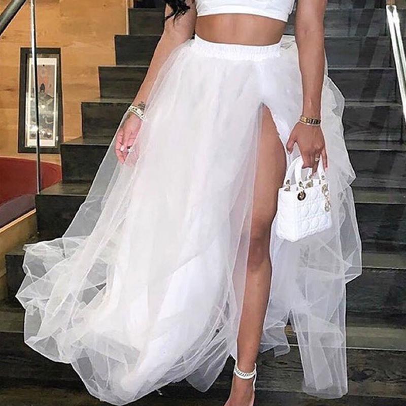 Clothing White Tulle Mesh Midi Skirt Long Tulle Skirt For Women