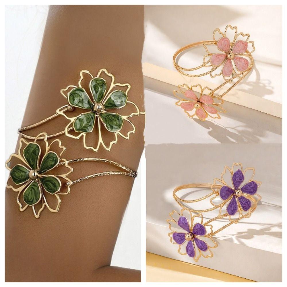 Bohemian Upper Arm Bracelet Flower Geometric Bangle Fashion Hollow Metal Bracelet