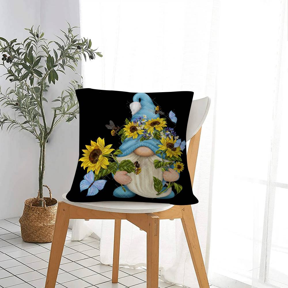 Adorable Gnome & Floral Garden Cushion Cover Car Throw Pillow Case For Sofa Car Christmas Gift