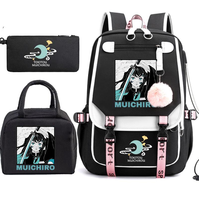 Riman Printed Pencil Bag, Lunch Bag, Schoolbag, Three-in-one, Elementary, Junior High and High School Students Travel Backpack