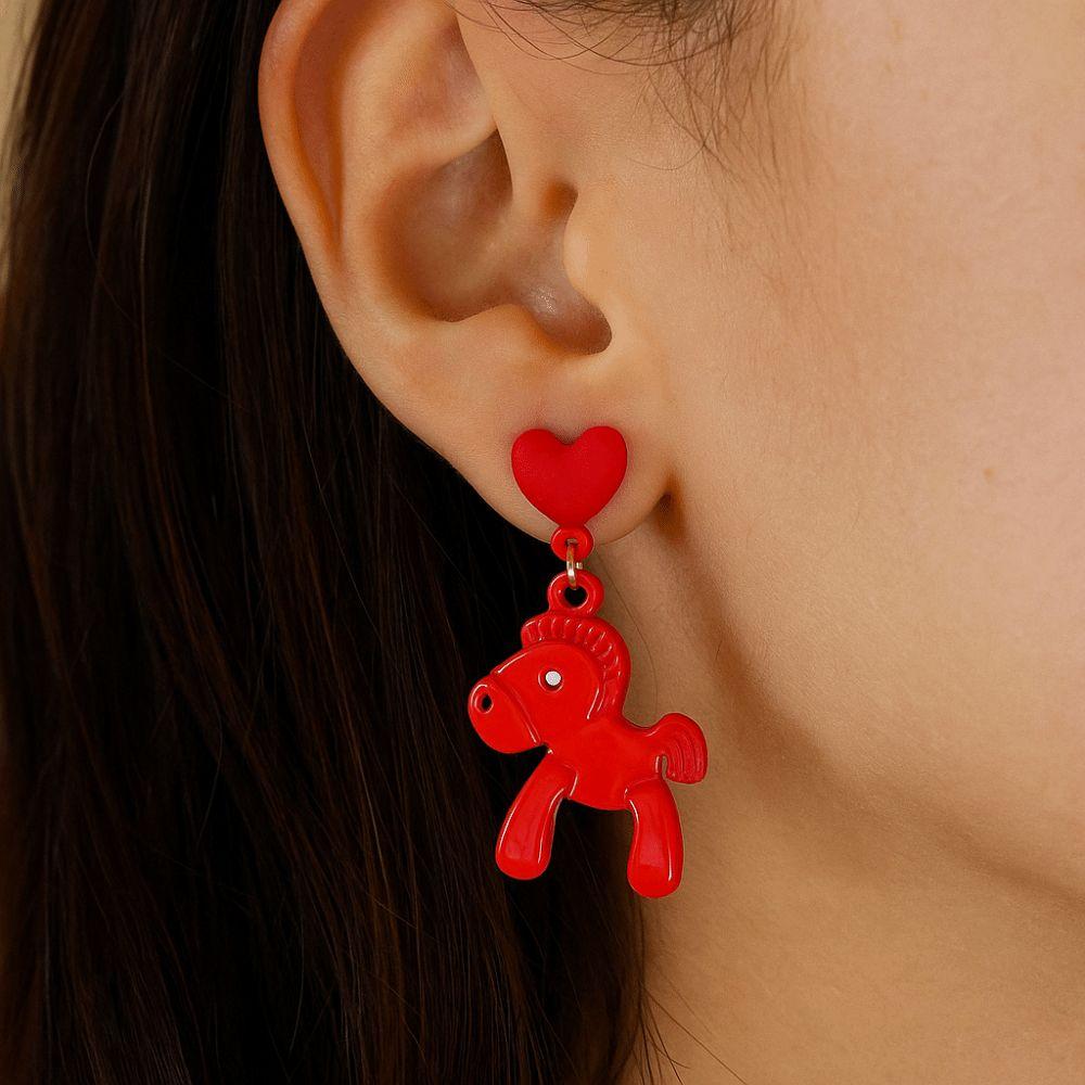 Cartoon Horse New Year Horse Earrings Fashion Jewelry Horse Drop Earrings  For Girl