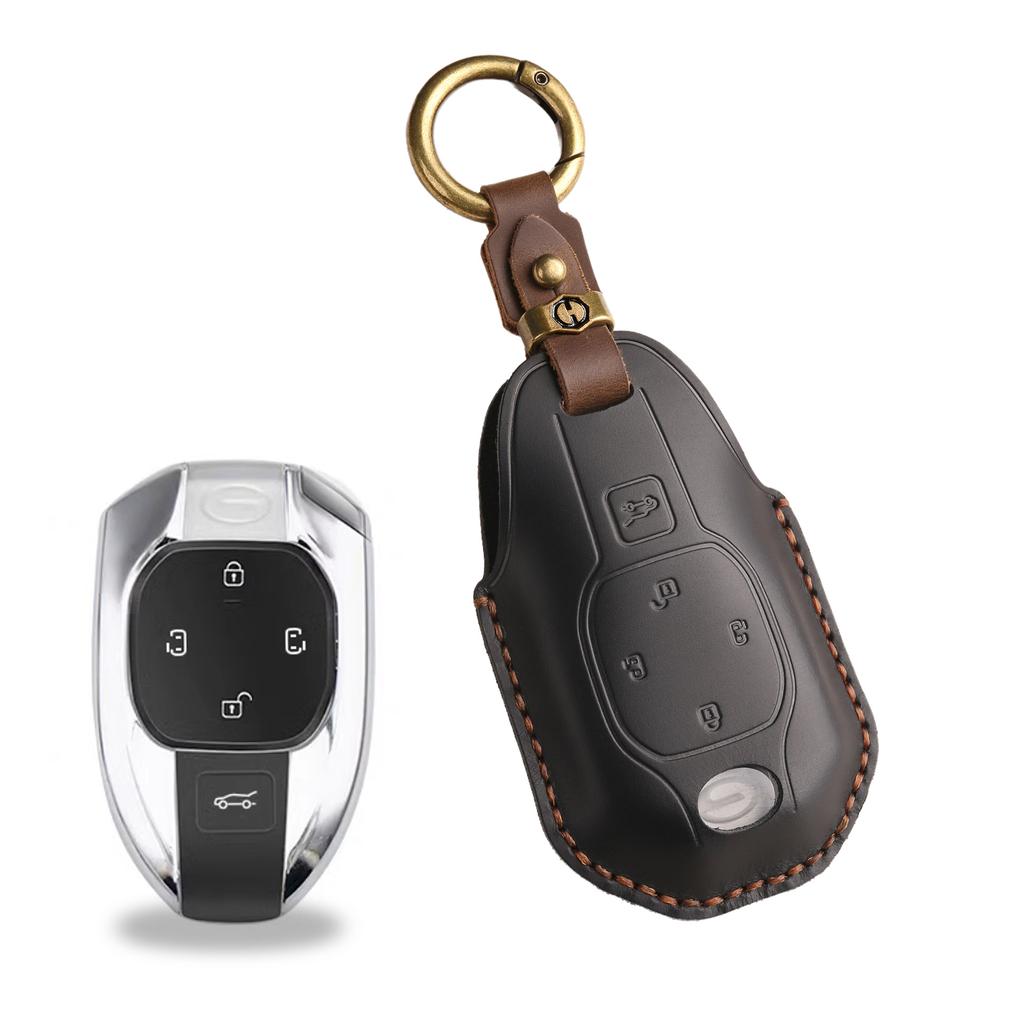 The Retro Key Cover Is Suitable For Gac New Energy Trumpchi E8 Car Handmade Real Cowhide Key Protection Bag.