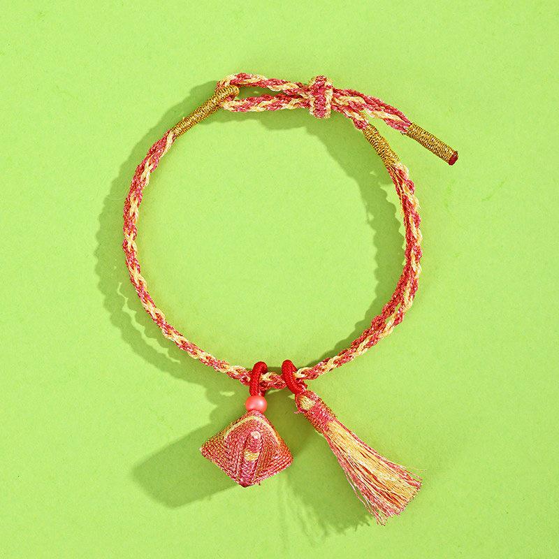 Dragon Boat Festival Tassel Pendant: Five-Color Pink Zongzi String with Gourd for Peace and Health