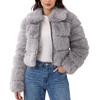 Women's Fashionable Warm Long Sleeve  Solid Color Furry Collar Coat