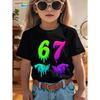 Summer Cartoon Bow Cute 67 Six Seven Print Kids Short Sleeved Shirt Cotton Casual Childrens Tshirt Girls Fashion Clothes Tees